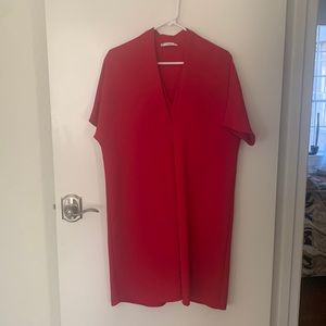 Vince Double V-Neck Inverted Pleat Shift Dress